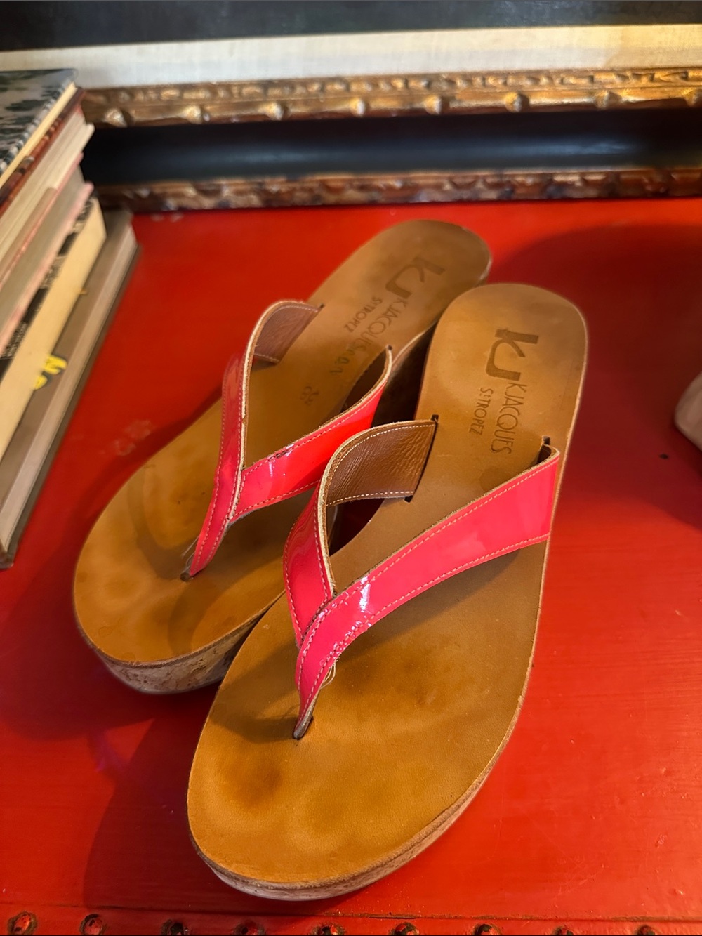 K.Jacques Pink Patent Thong Sandals